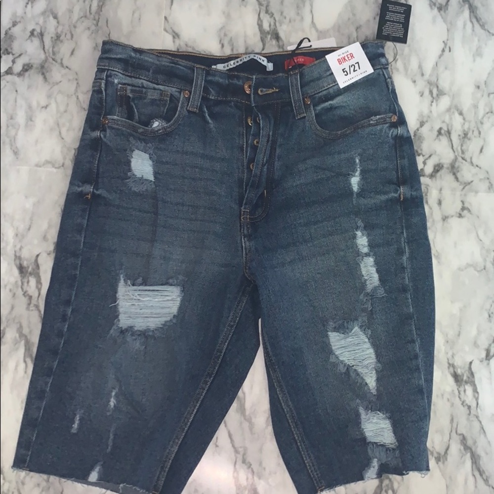 Distressed Jean Biker shorts